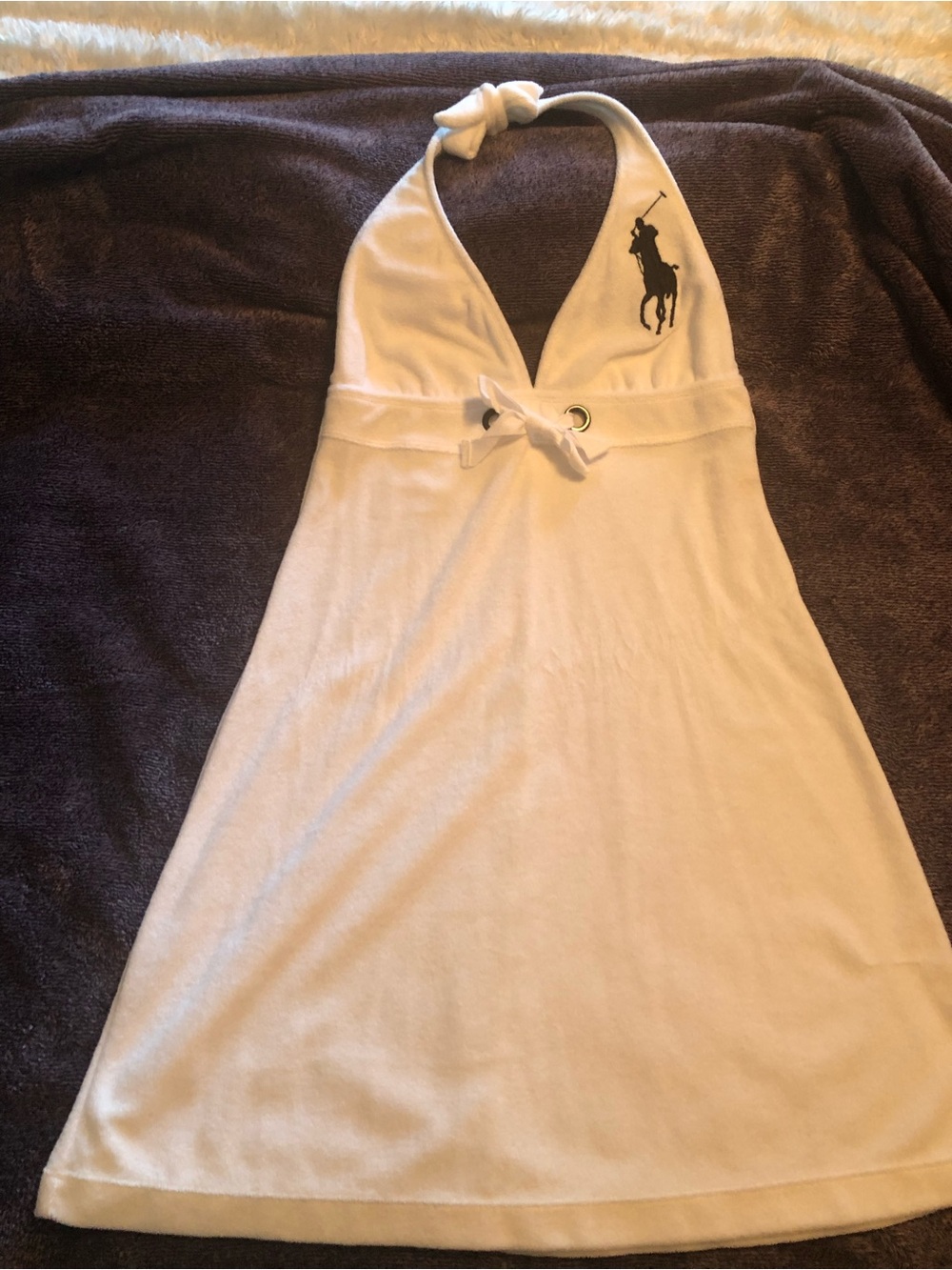 Ralph Lauren White Halter Dress with Polo Embroidery